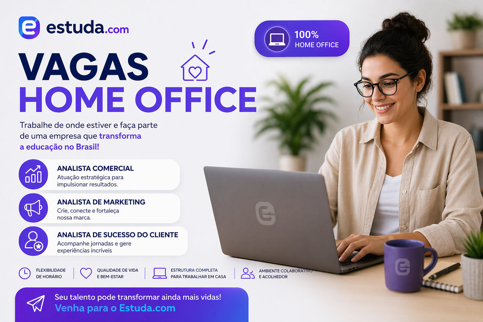 Seleção de candidatos para Estuda.com vagas home office em ambiente de trabalho remoto.