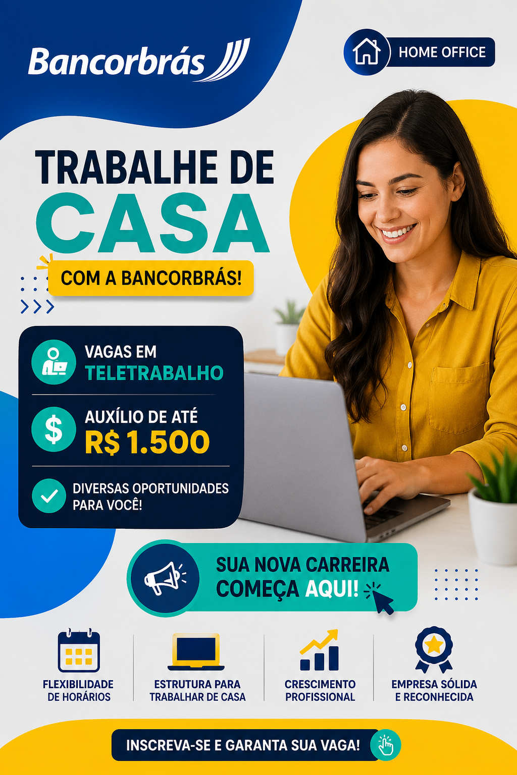 Bancorbrás anuncia vagas Home Office com auxílio de até R$ 1.500