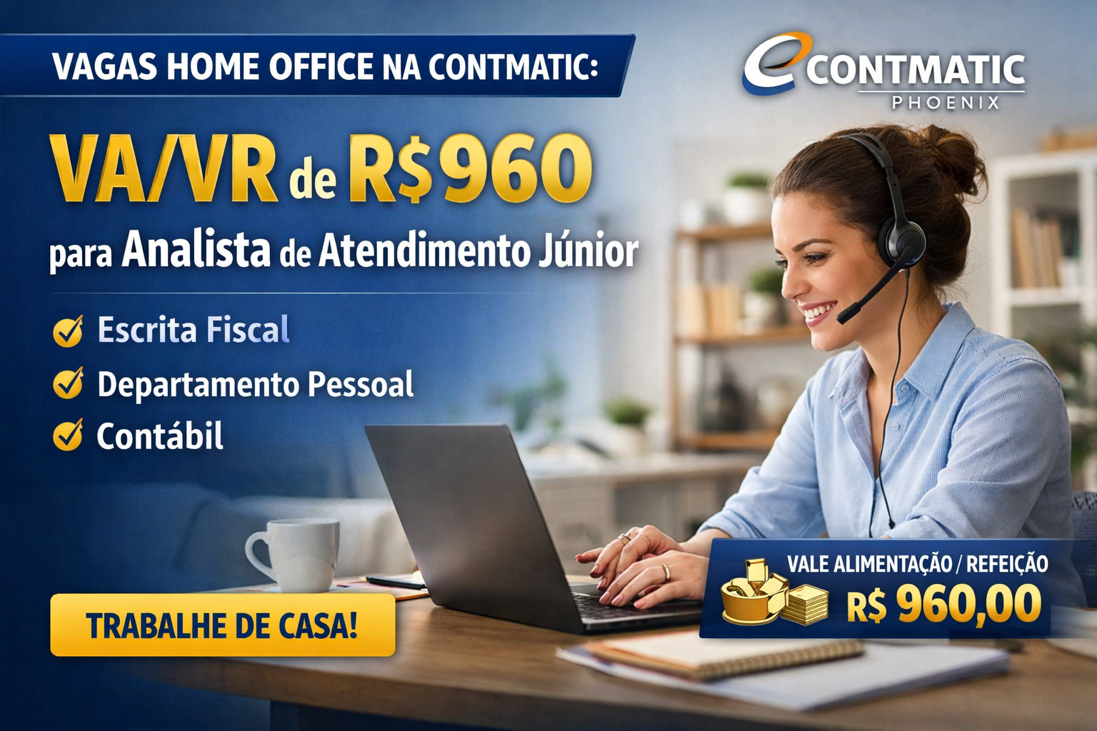 Vagas Home Office na Contmatic: VA/VR de R$ 960 para Analista de Atendimento Júnior