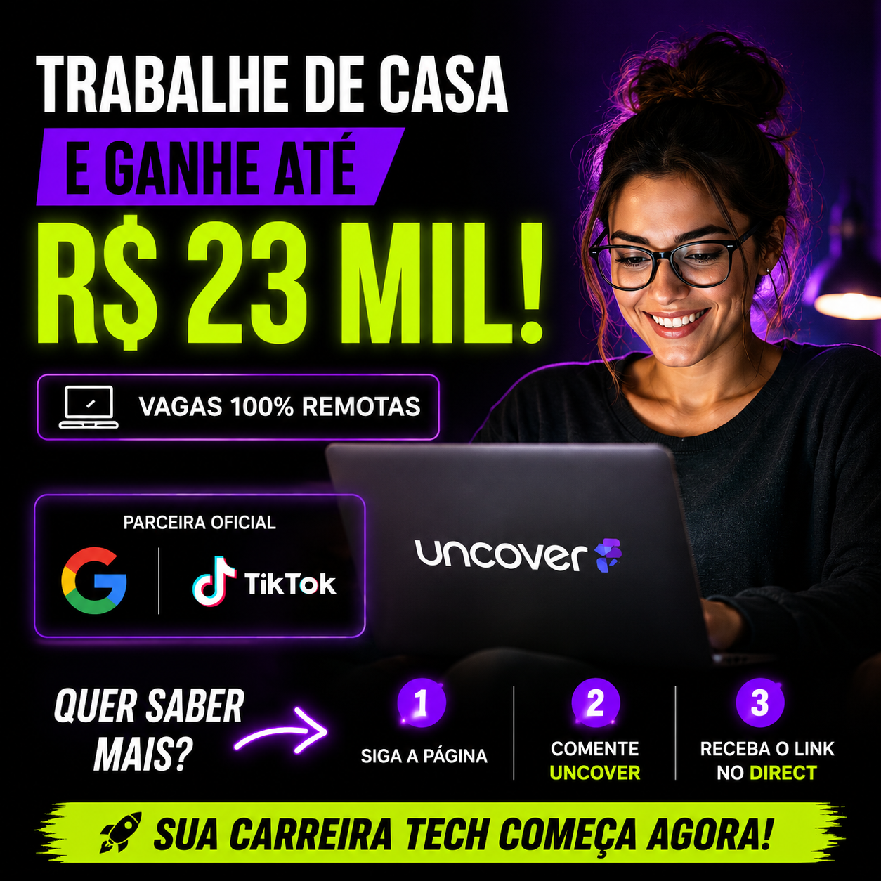 Vagas remotas na Uncover, Trabalho remoto CLT, Emprego Home Office TI, Salário Product Manager Sênior, Vaga Cientista de Dados Júnior,Analista de Martech Júnior,Vagas Remotas 2026,