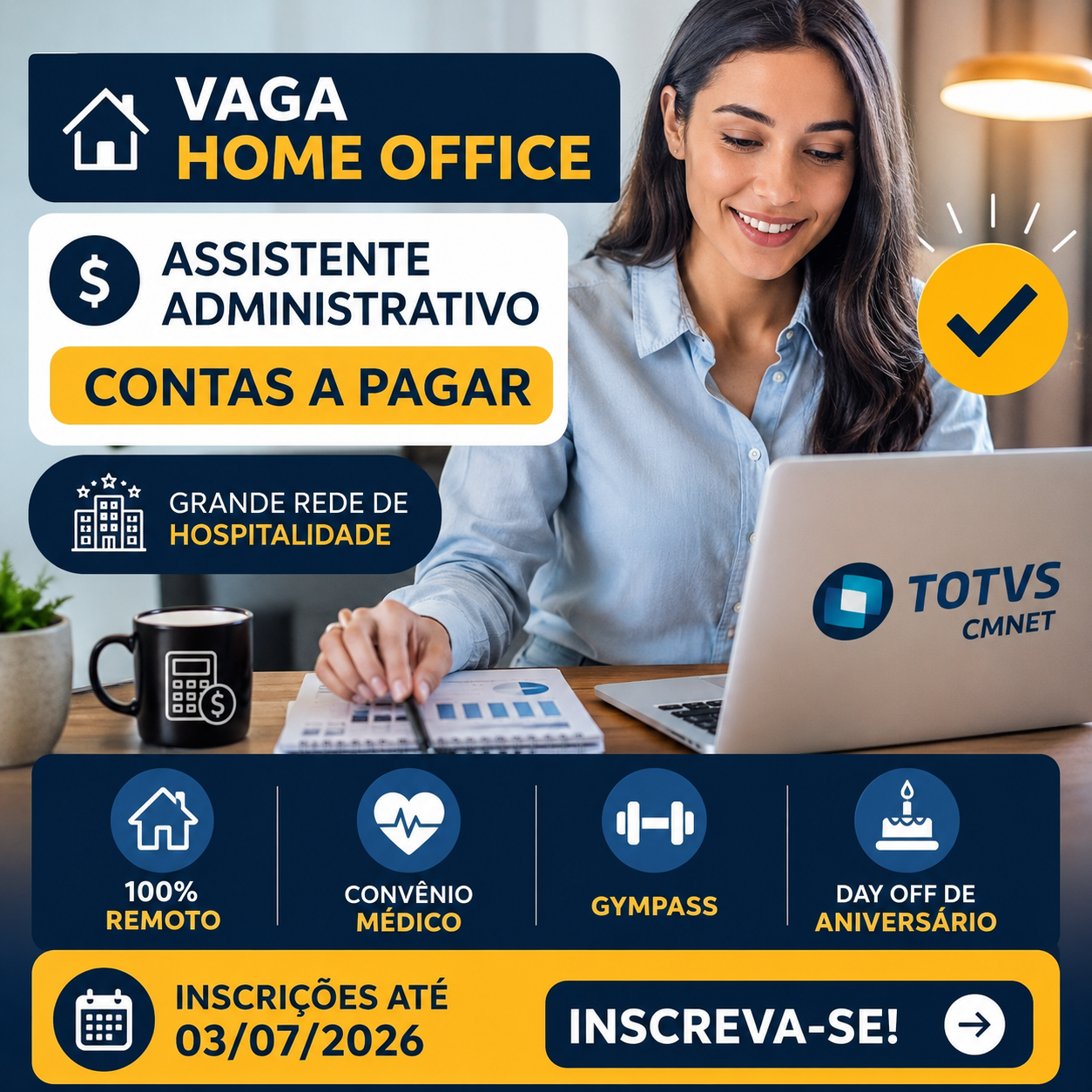 Vaga Home Office de Assistente Administrativo para Contas a Pagar em Grande Rede de Hospitalidade