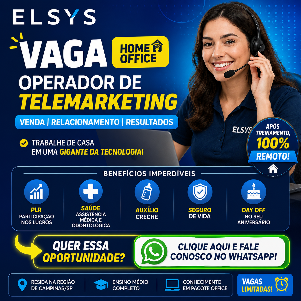 Vaga de Operador de Telemarketing: Trabalhe Remoto na ELSYS