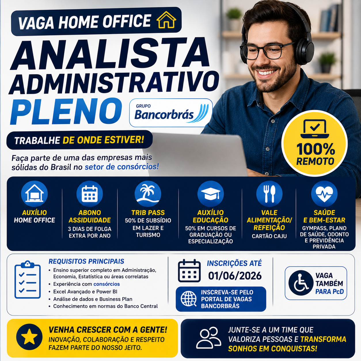 Vaga de Analista Administrativo Pleno: Trabalho Remoto no Grupo Bancorbrás