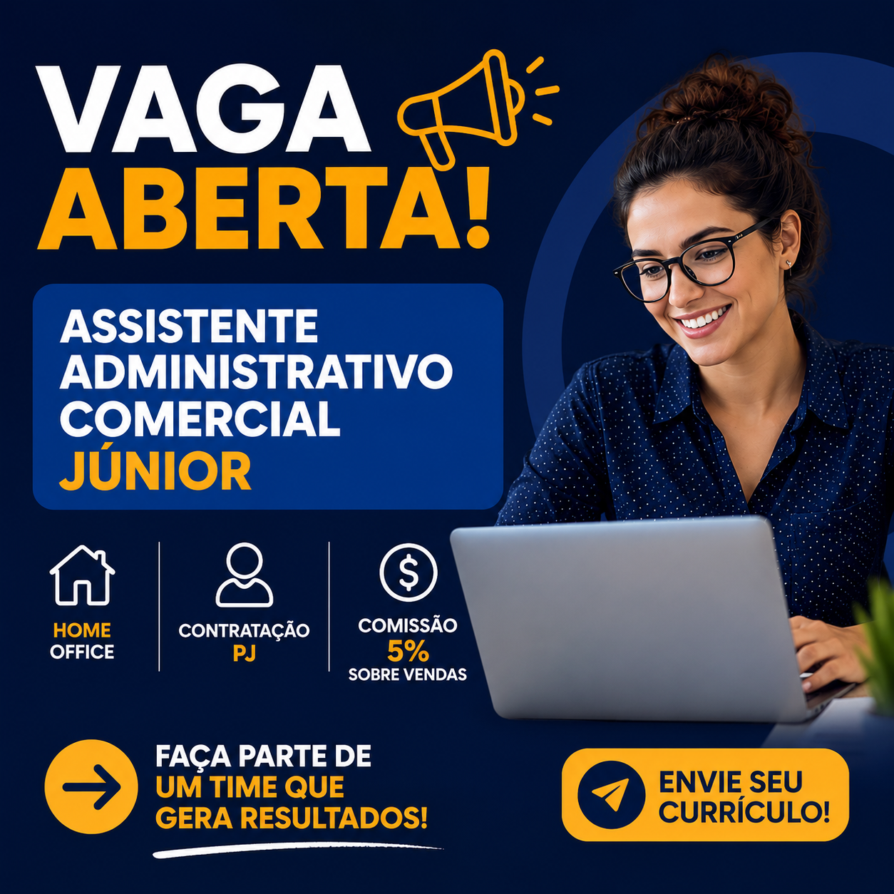 Assistente Administrativo Comercial Júnior Home Office: vaga PJ com comissão