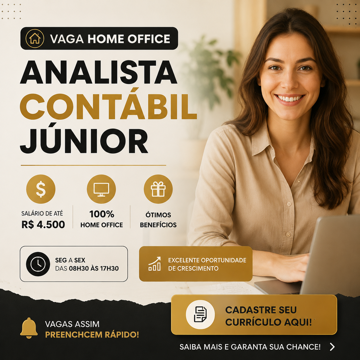 Vaga Home Office: Analista Contábil Júnior com salário de até R$ 4.500
