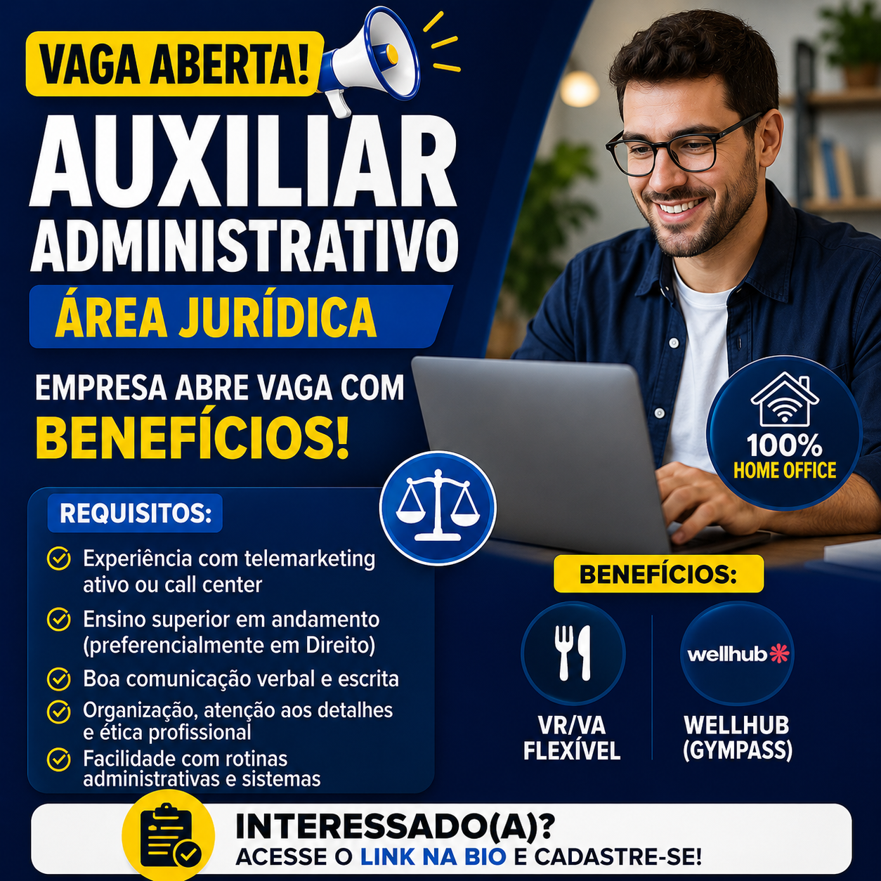Auxiliar Administrativo Home Office Jurídico: Vaga Aberta com Ótimos Benefícios