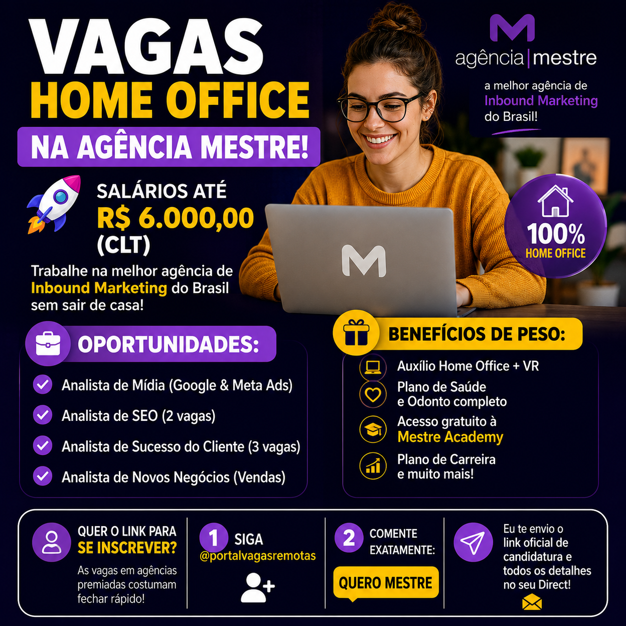 Home Office na Agência Mestre: Vagas com Salário de até R$ 6.000 (CLT)