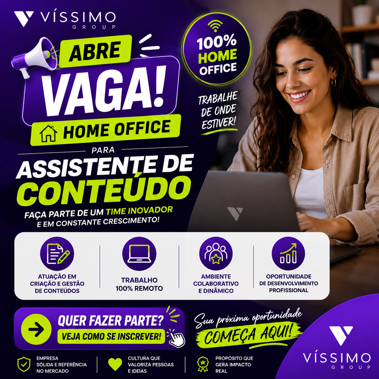 Víssimo Group abre vaga home office para Assistente de Conteúdo; Veja como se inscrever