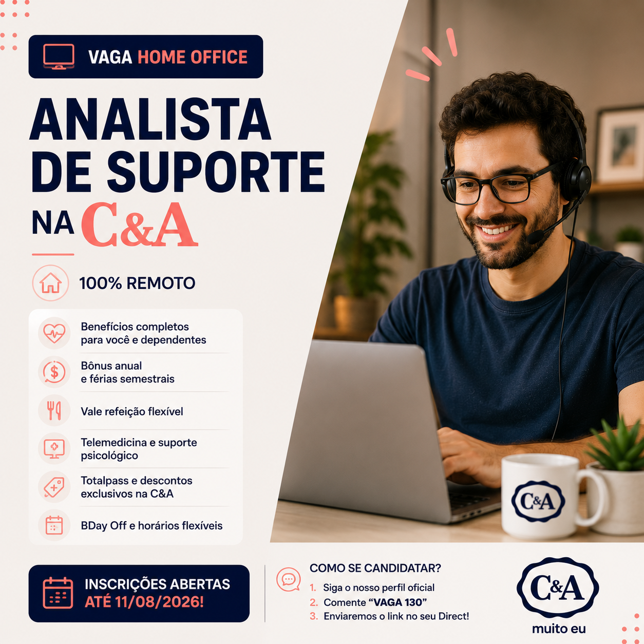 Vaga Home Office na C&A: Inscrições Abertas para Analista de Suporte 
