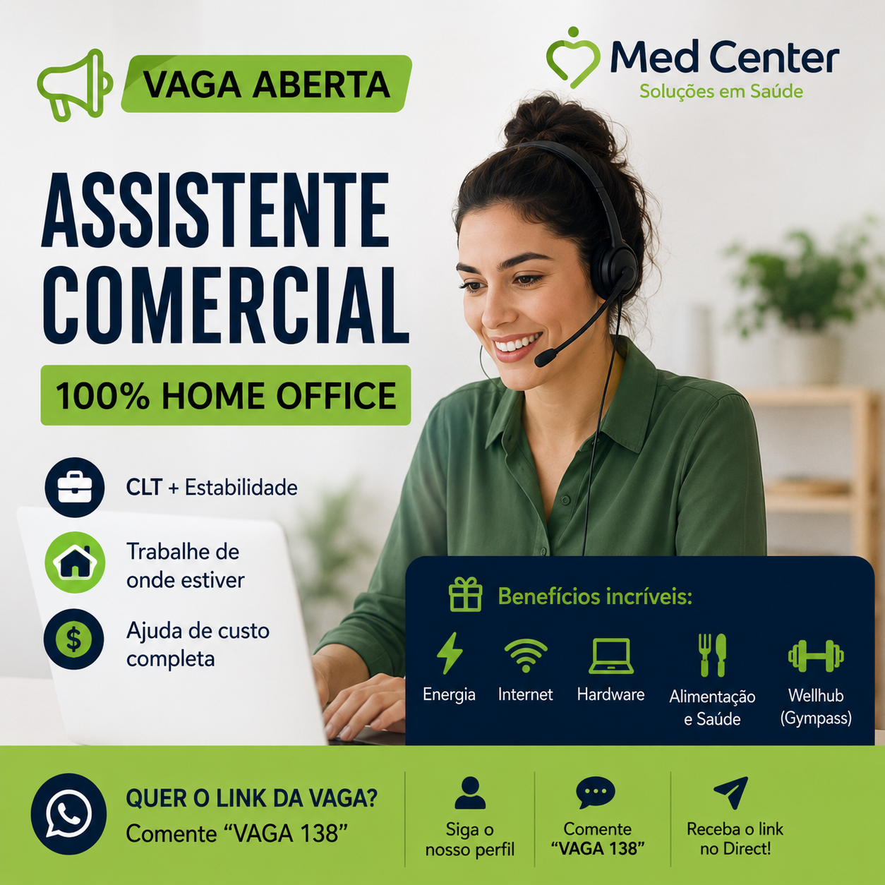 Vaga Home Office de Assistente Comercial no Grupo Med Center: Atuação 100% Remota com Super Pacote de Benefícios