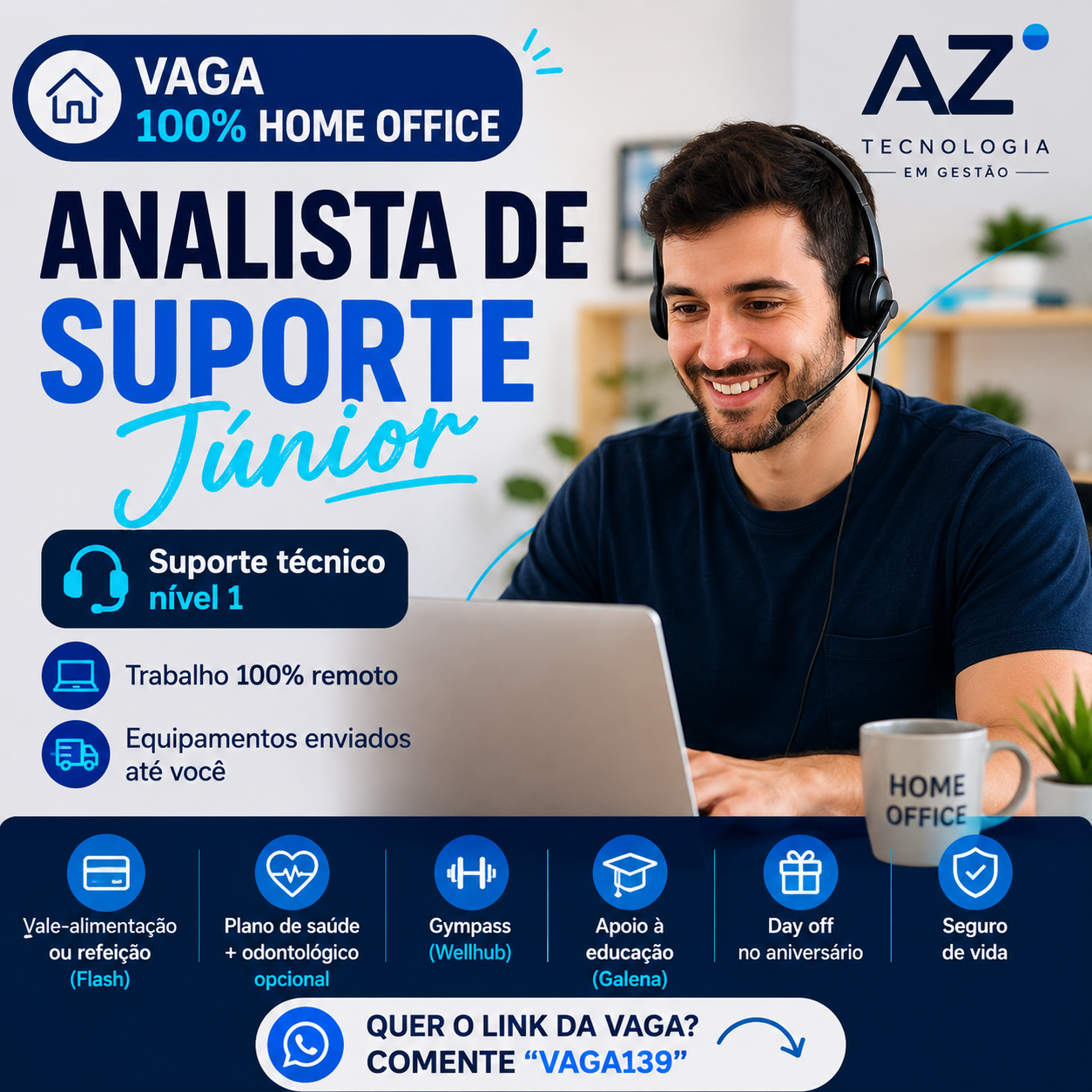 Vaga Home Office de Analista de Suporte Júnior na AZ Tecnologia em Gestão