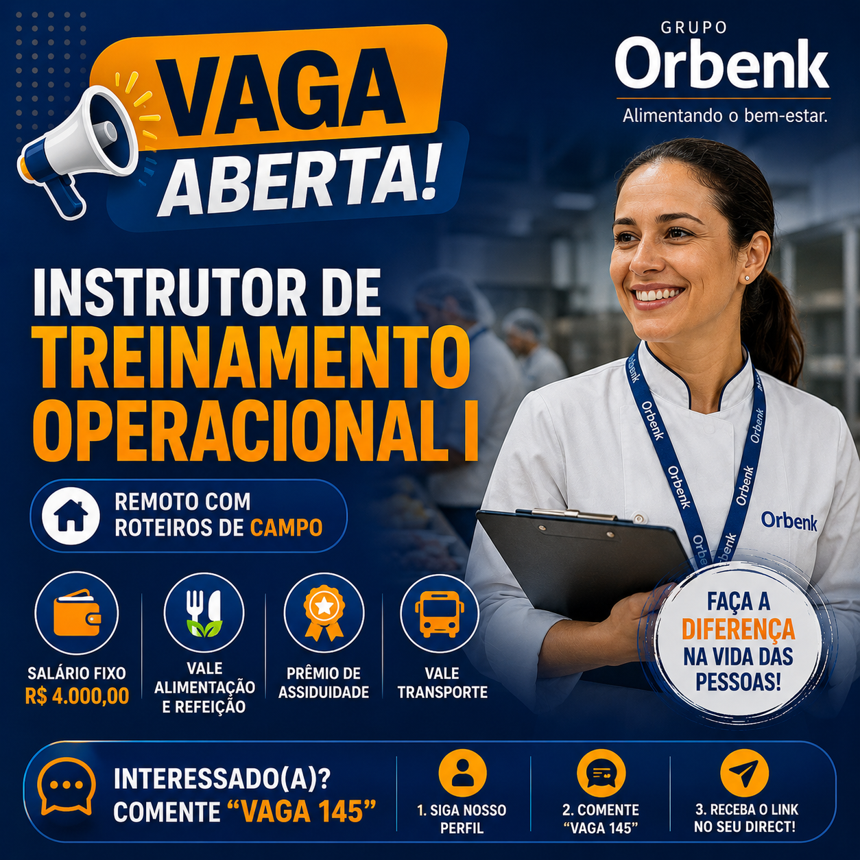 Vaga de Instrutor de Treinamento Operacional I no Grupo Orbenk