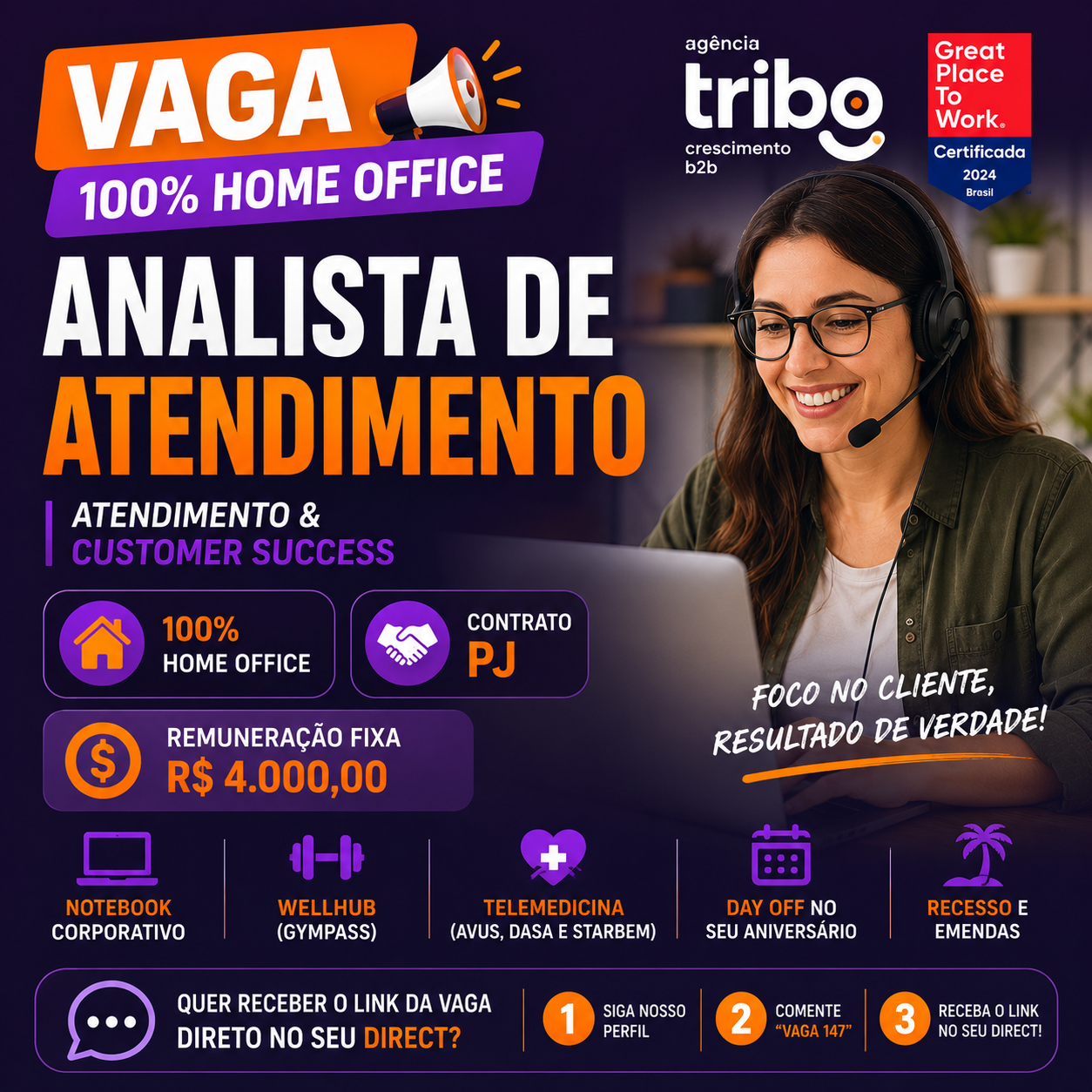 Vaga Home Office de Analista de Atendimento na Agência Tribo