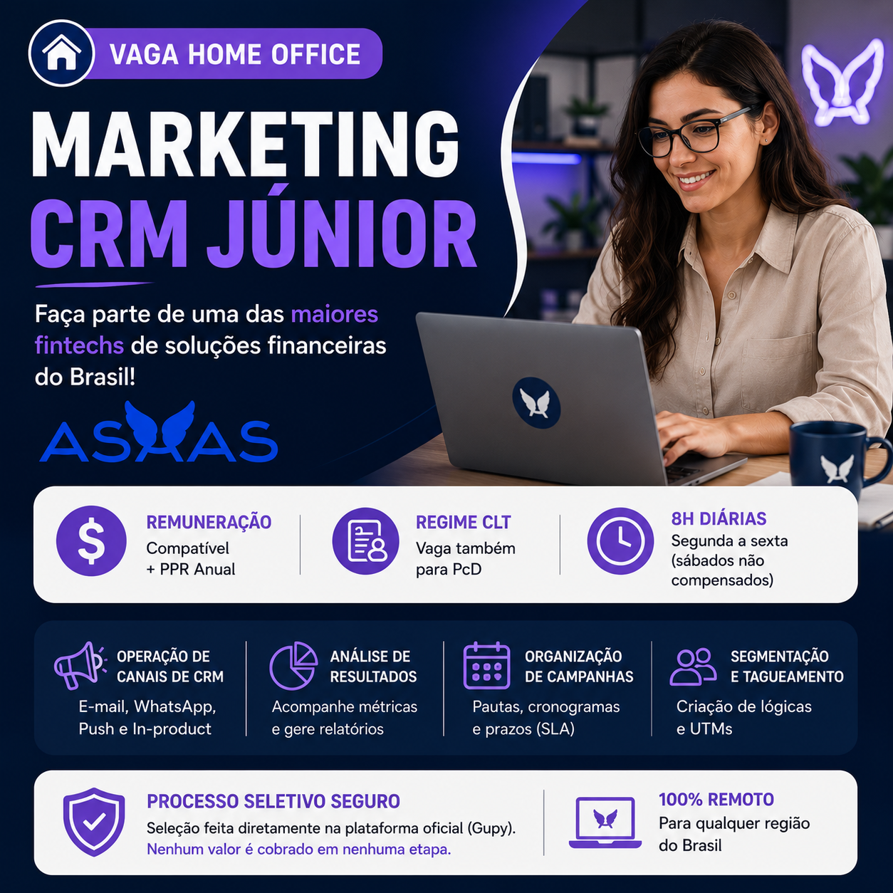 Vaga Home Office: Analista de Marketing CRM Júnior no Asaas