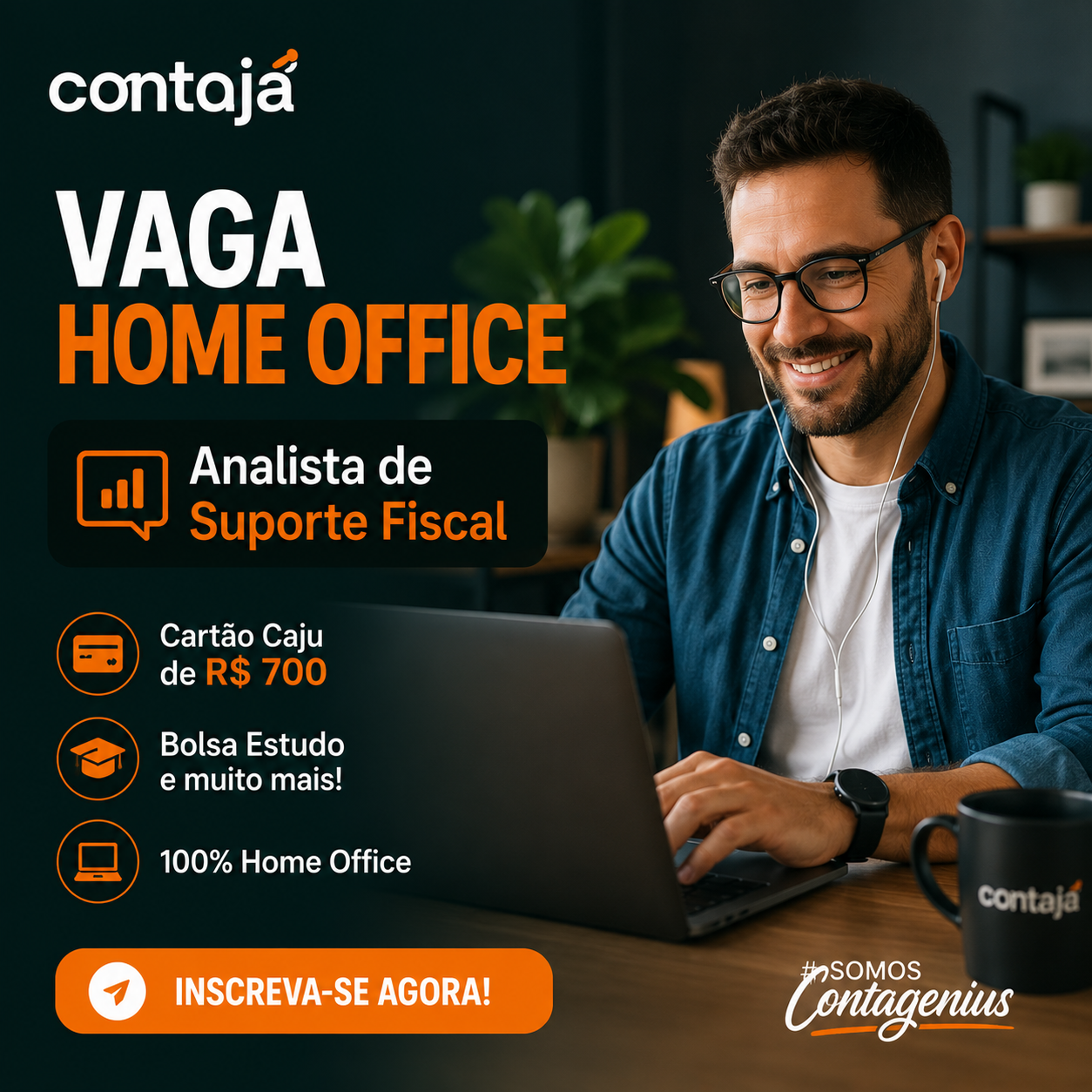 Vaga Home Office de Analista de Suporte Fiscal: Inscrições Abertas na Contajá com Cartão Caju de R$ 700 e Bolsa Estudo