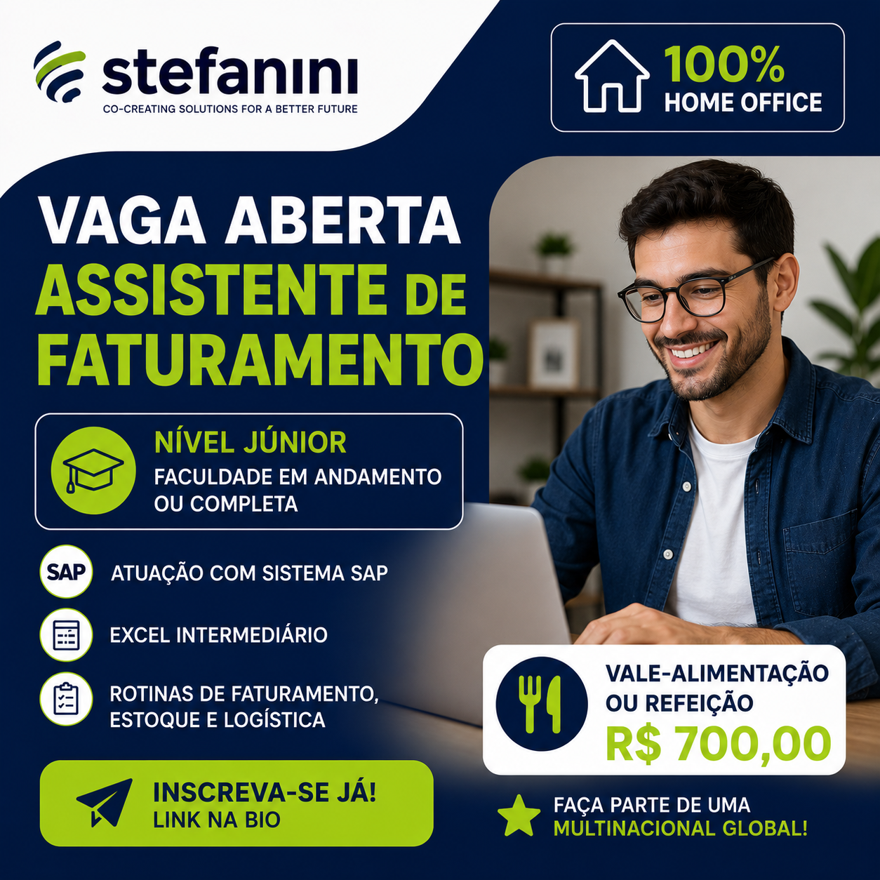 Vaga Home Office na Stefanini: Assistente de Faturamento Júnior com Benefício de R$ 700